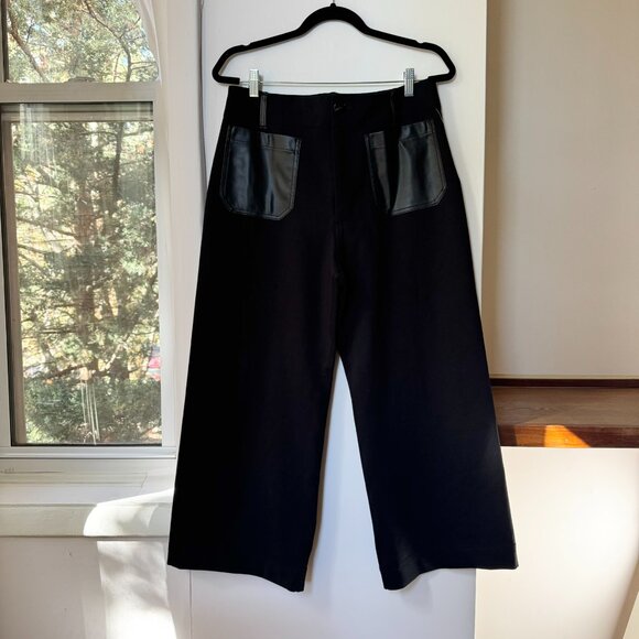 New Anthropologie The Colette Faux Leather Pocket Wide-Leg Pants Maeve Black 31 - Picture 5 of 14